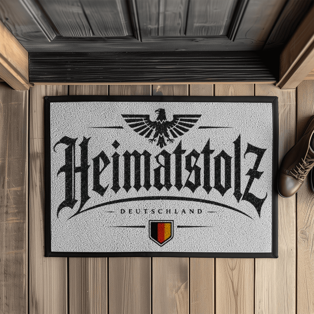 Fußmatte mit Gummirand Heimatstolz Deutschland mit Wappen weiß