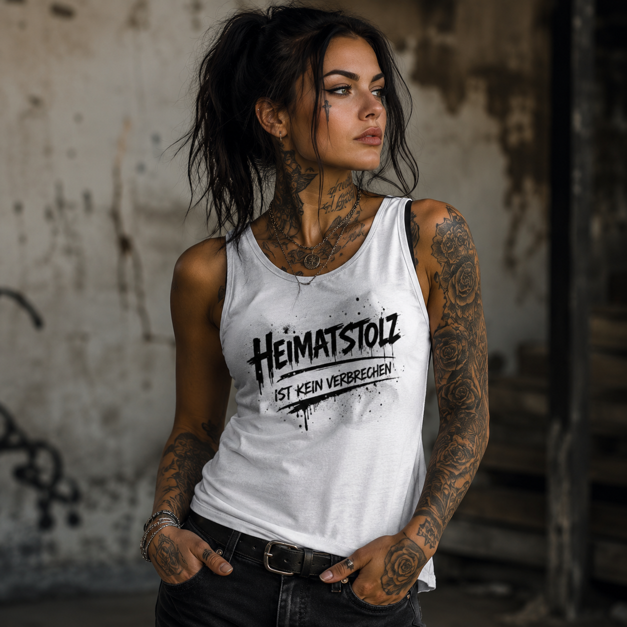 Damen Basic Tank Top Graffiti-Kunst Heimatstolz schwarz