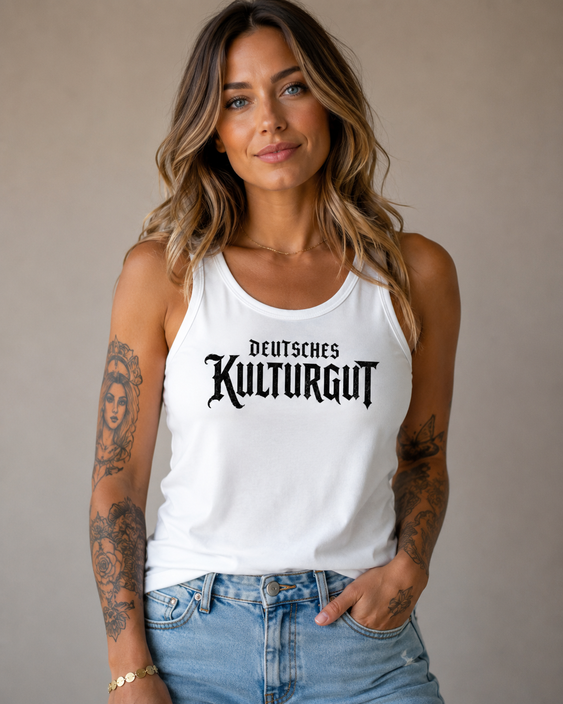 Damen Basic Tank Top Deutsches Kulturgut Emblem schwarz