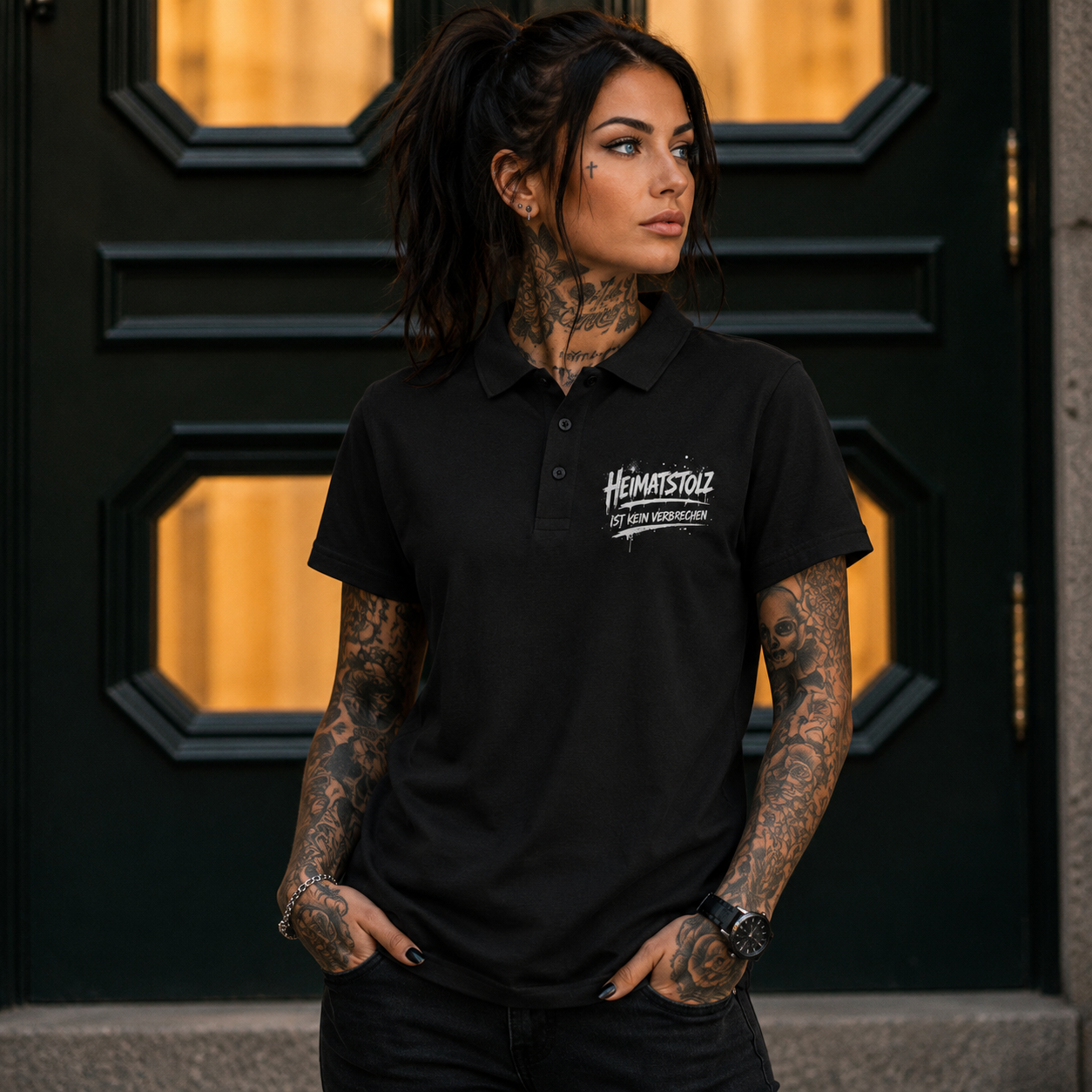 Unisex Poloshirt Graffiti-Kunst Heimatstolz weiß