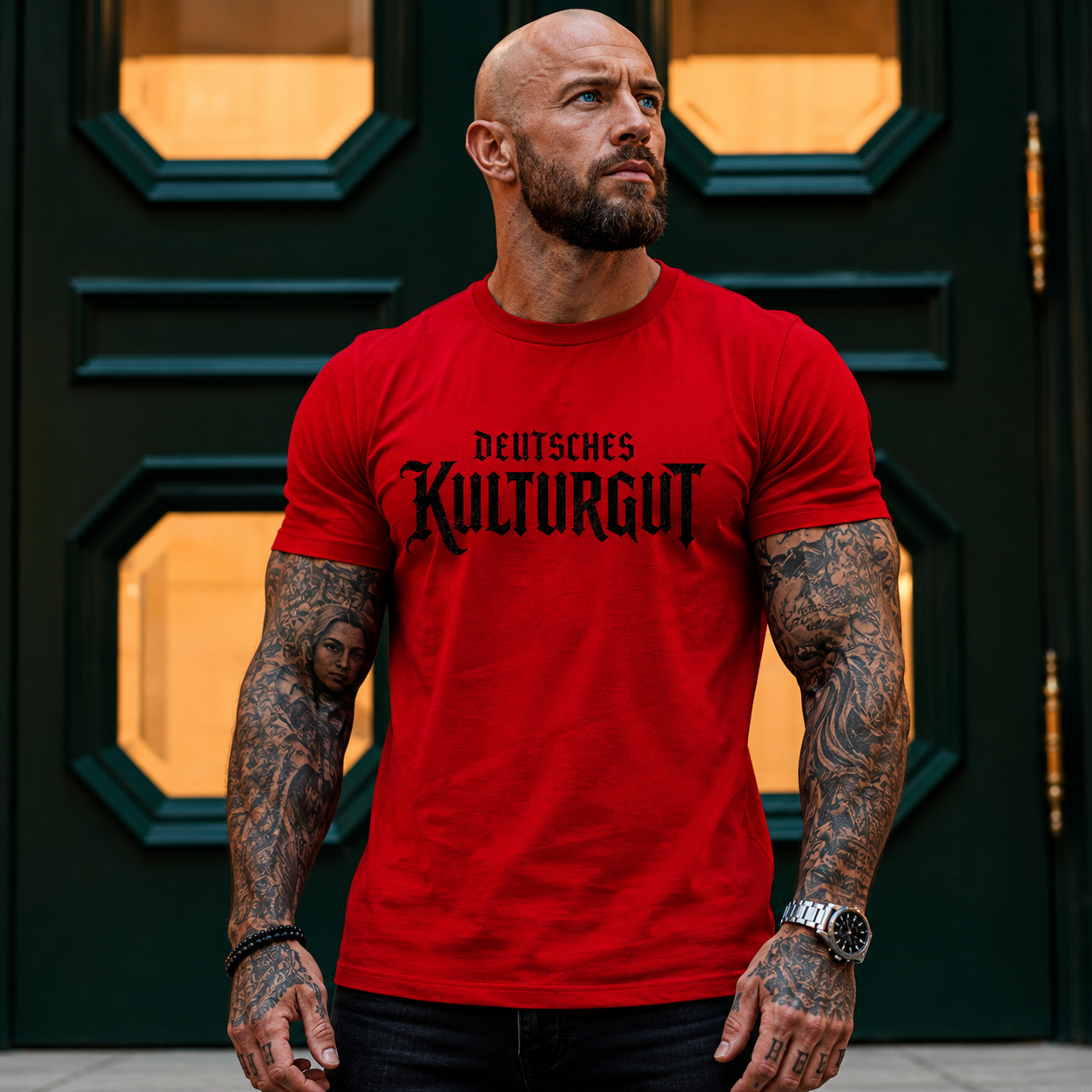 Herren T-Shirt Deutsches Kulturgut Emblem schwarz