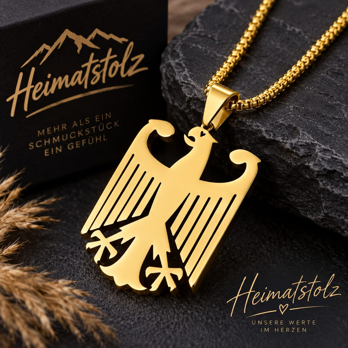 🦅 Heimatstolz Adlerkette – Edelstahl in Gold oder Silber