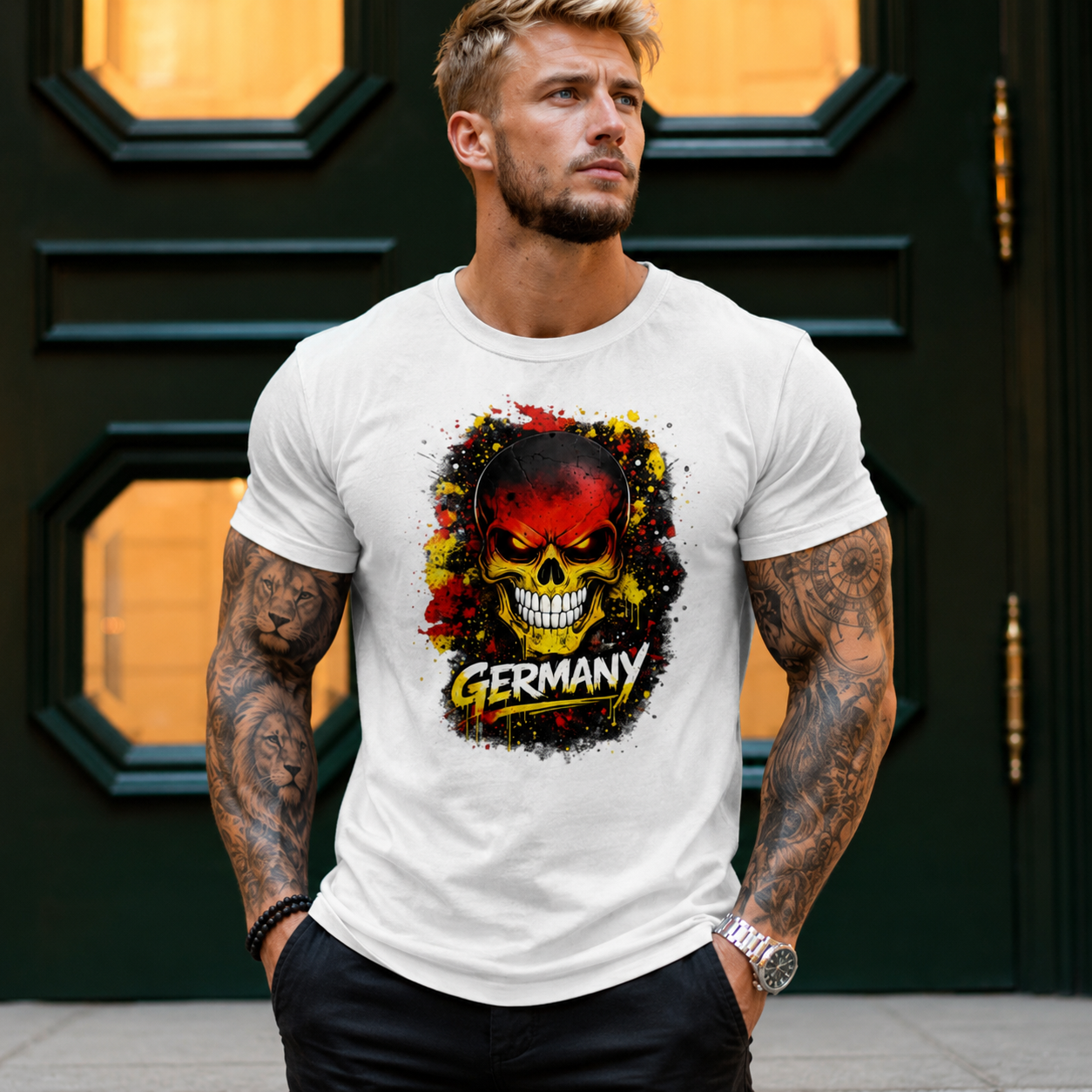 Herren T-Shirt German skull art