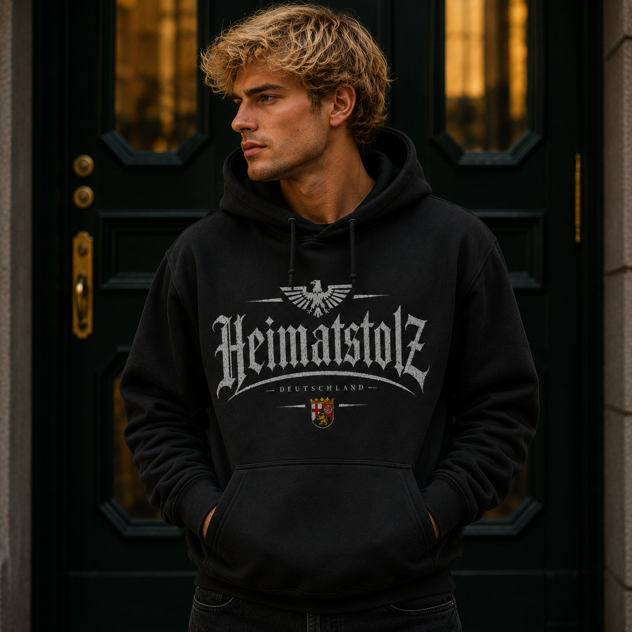 Herren Hoodie Heimatstolz Wappen Rheinland Pfalz weiß