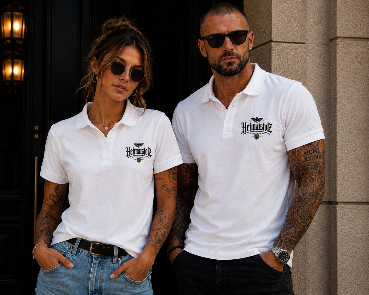 Unisex Poloshirt Heimatstolz Wappen Sachsen schwarz