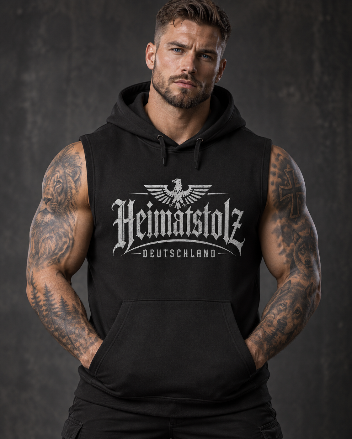Heimatstolz Deutschland Adler Hoodie ohne Ärmel/weißer Druck