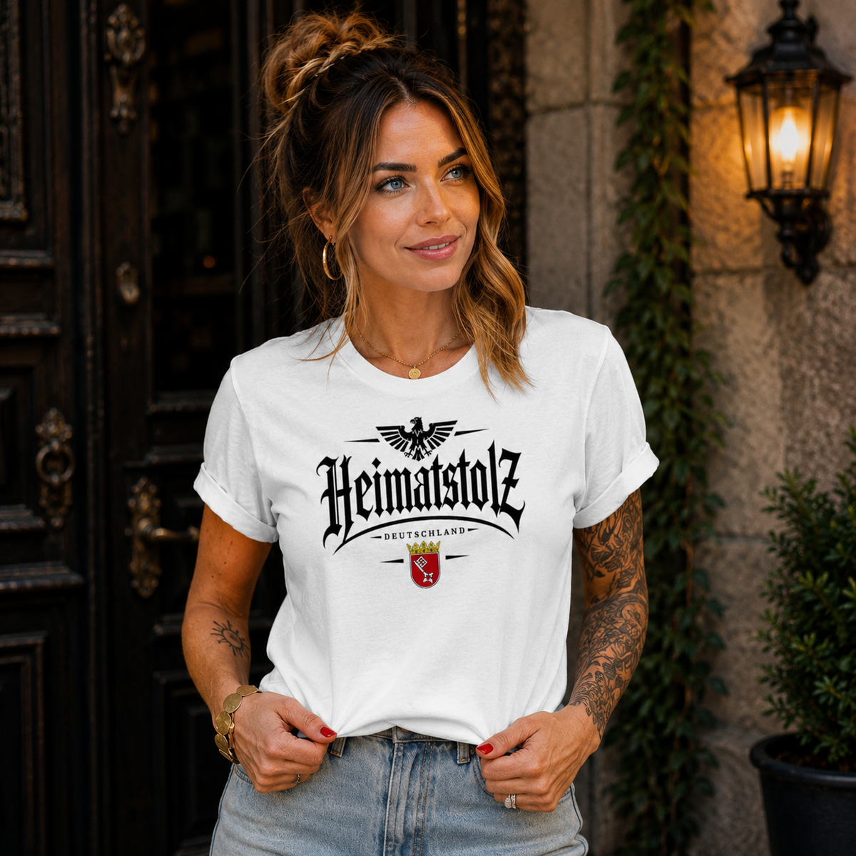 Damen T-Shirt Heimatstolz Wappen Bremen schwarz