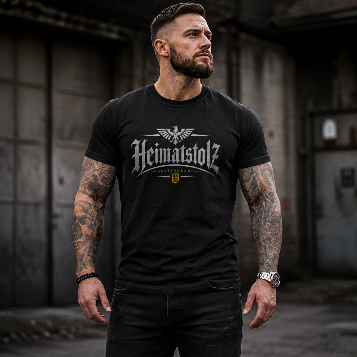 Herren T-Shirt Heimatstolz Wappen Baden Württenberg weiß