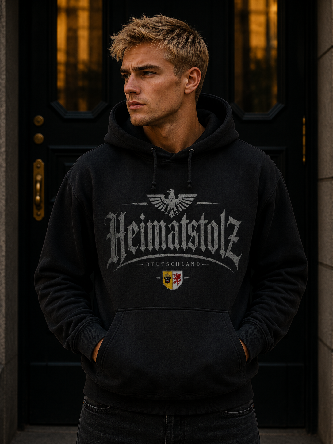 Herren Hoodie Heimatstolz Wappen Mecklenburg Vorpommern weiß