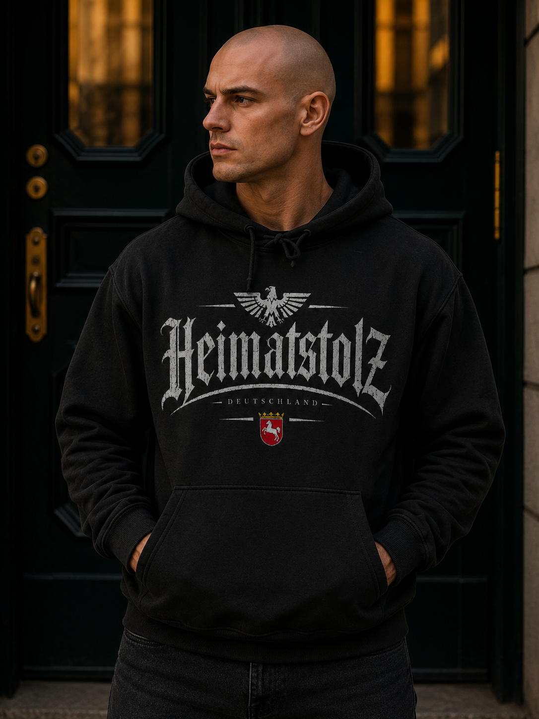 Herren Hoodie Heimatstolz Wappen Niedersachsen weiß