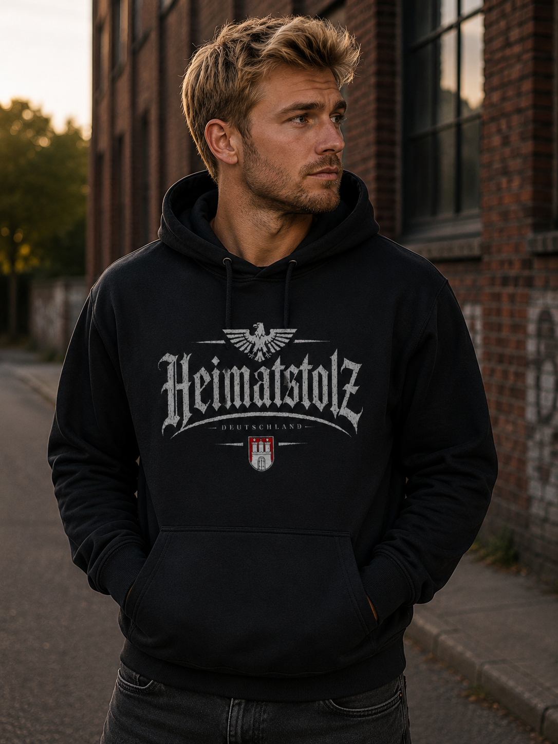 Herren Hoodie Heimatstolz Wappen Hamburg weiß