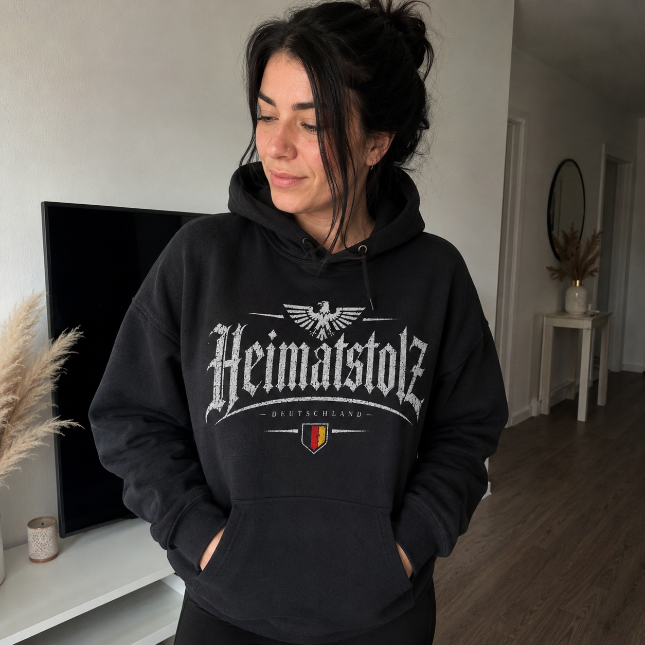 Damen Hoodie Heimatstolz Deutschland mit Wappen weiß