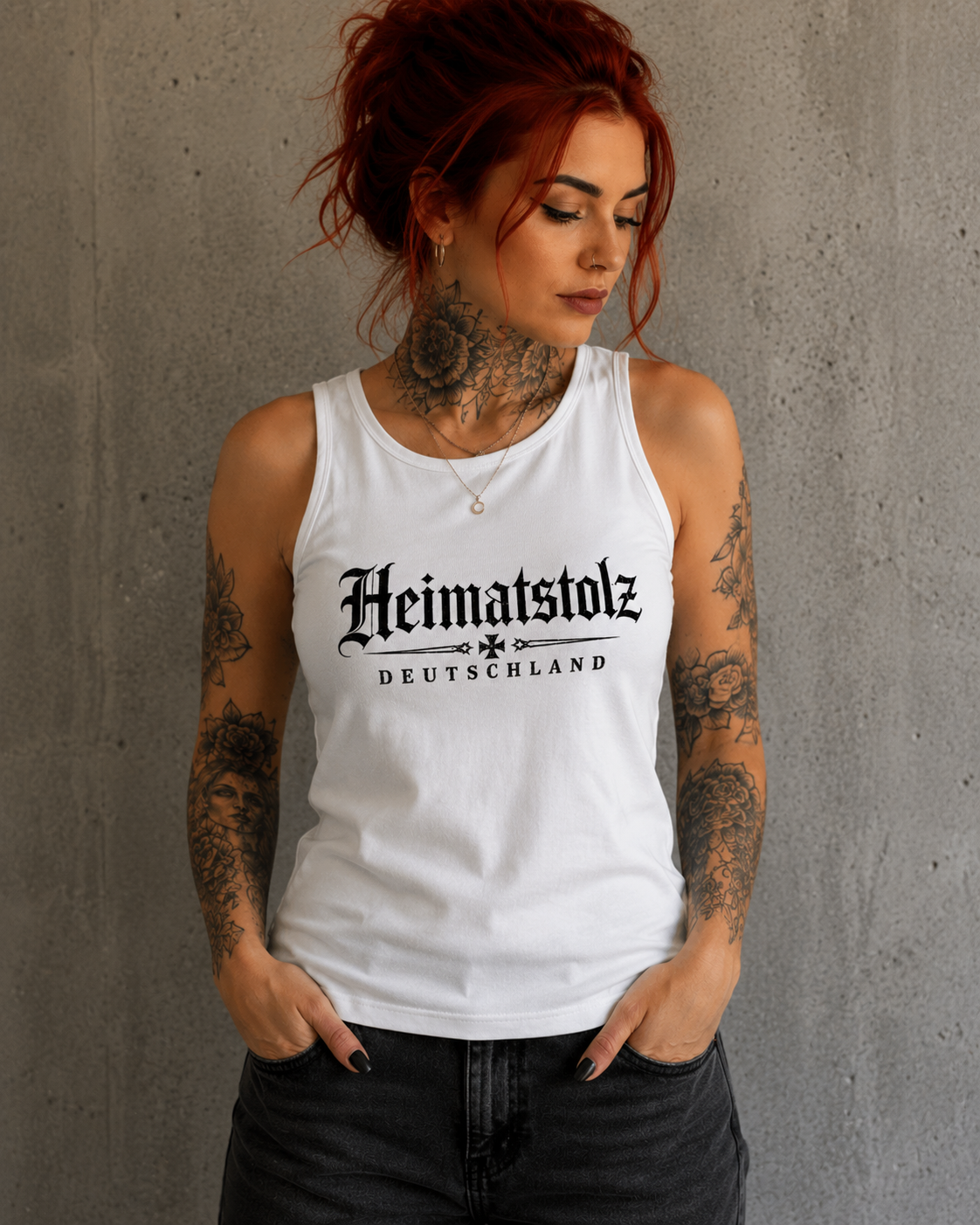 Damen Basic Tank Top Heimatstolz mit deutscher Symbolik schwarz