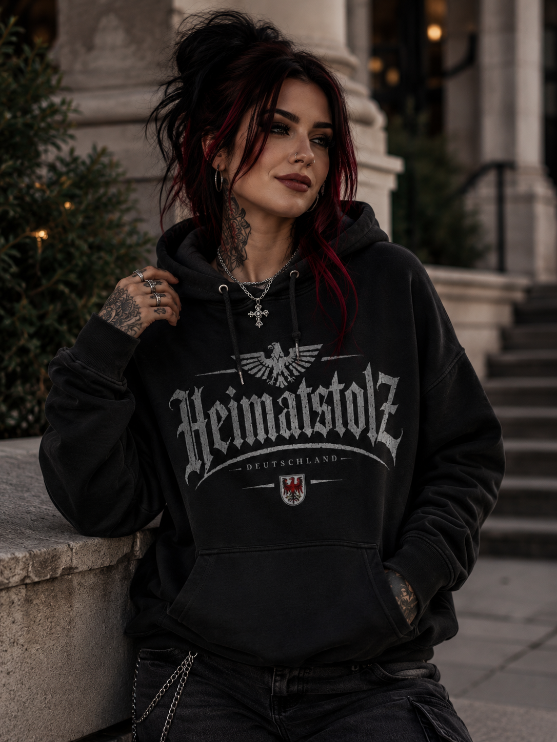 Damen Hoodie Heimatstolz Wappen Brandenburg weiß