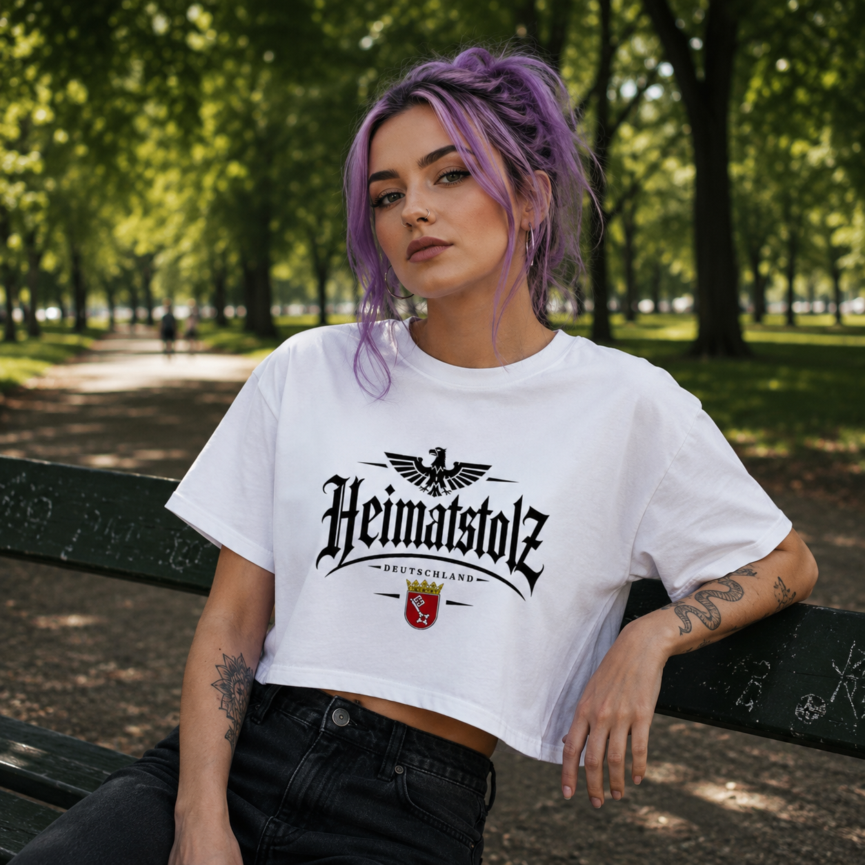 Damen Oversize Crop Top Heimatstolz Wappen Bremen schwarz