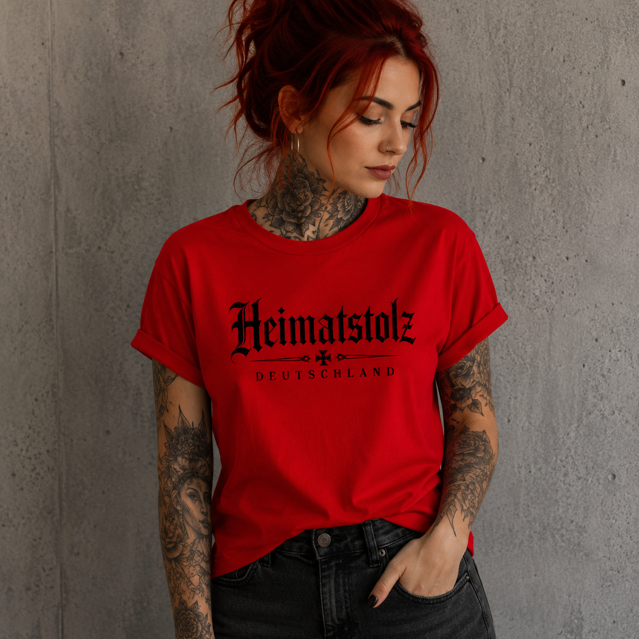 Damen T-Shirt Heimatstolz mit deutscher Symbolik schwarz
