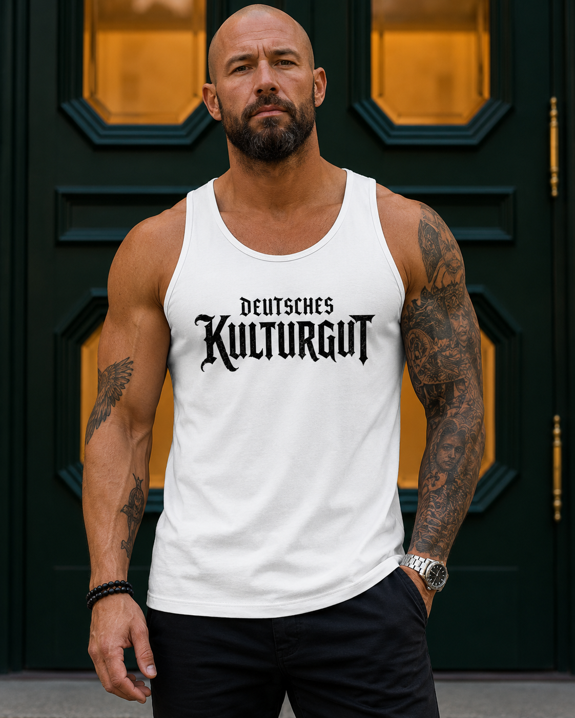 Herren Basic Tank Top Deutsches Kulturgut Emblem schwarz