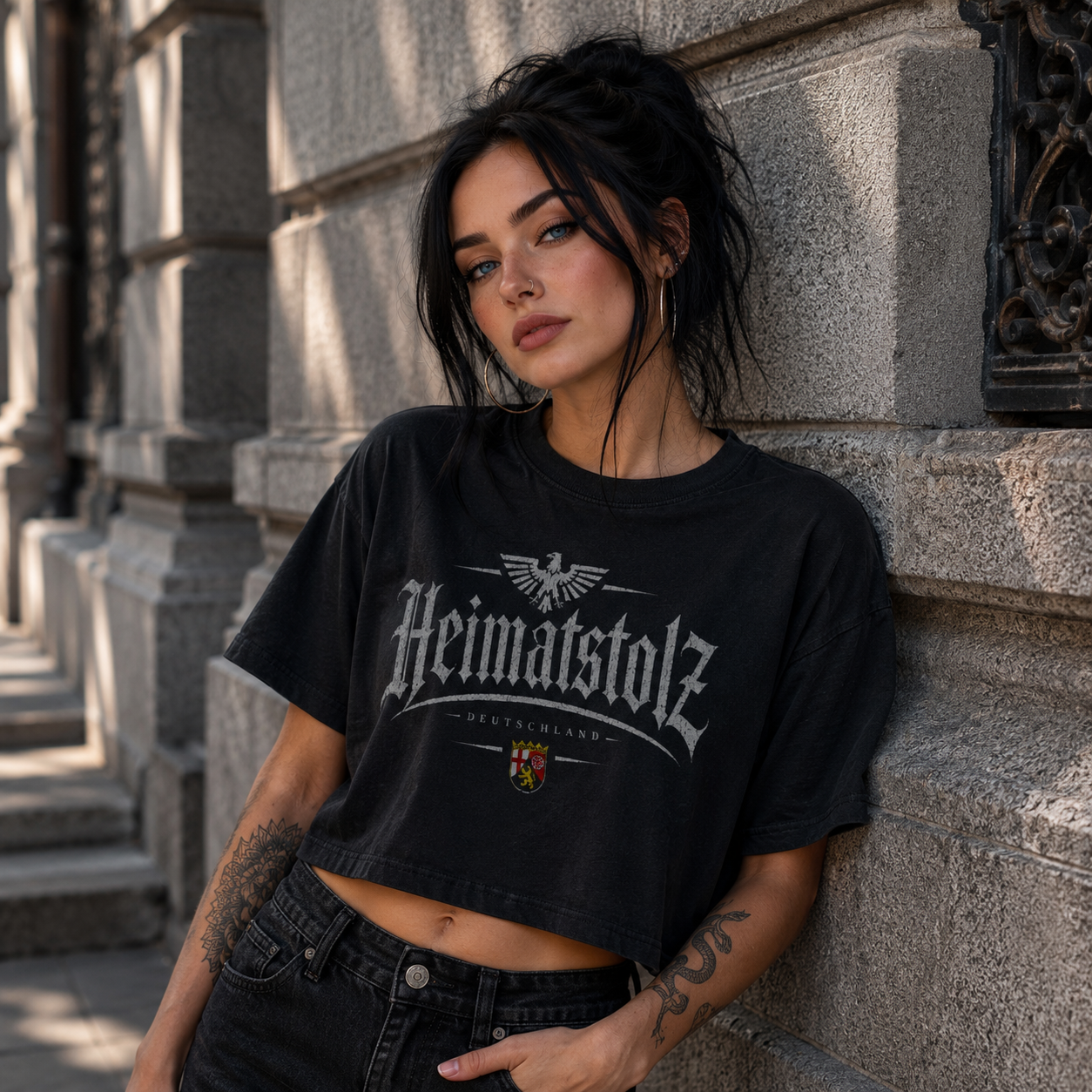 Damen Oversize Crop Top Heimatstolz Wappen Rheinland Pfalz weiß