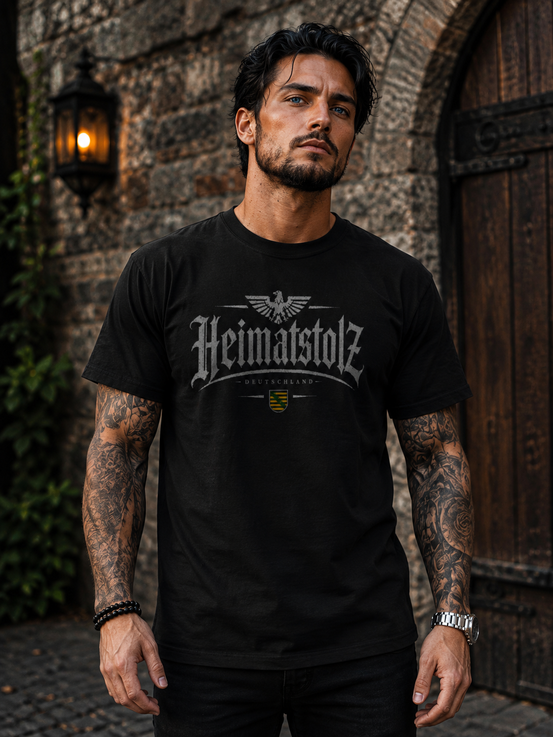 Herren T-Shirt Heimatstolz Wappen Sachsen weiß