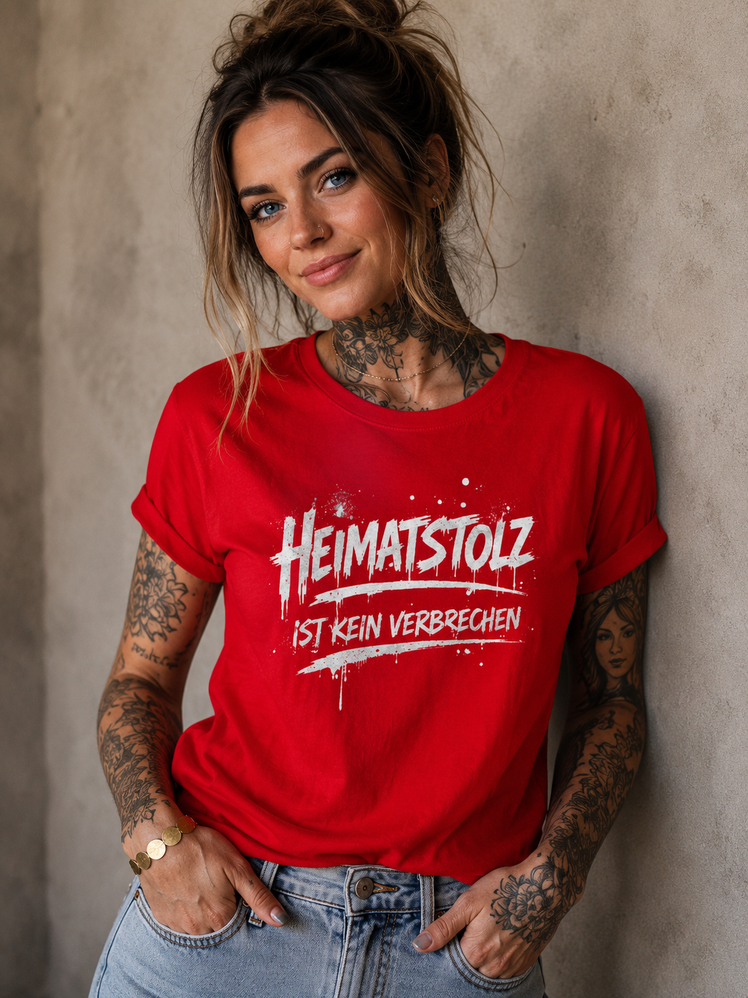 Damen T-Shirt Graffiti-Kunst Heimatstolz weiß