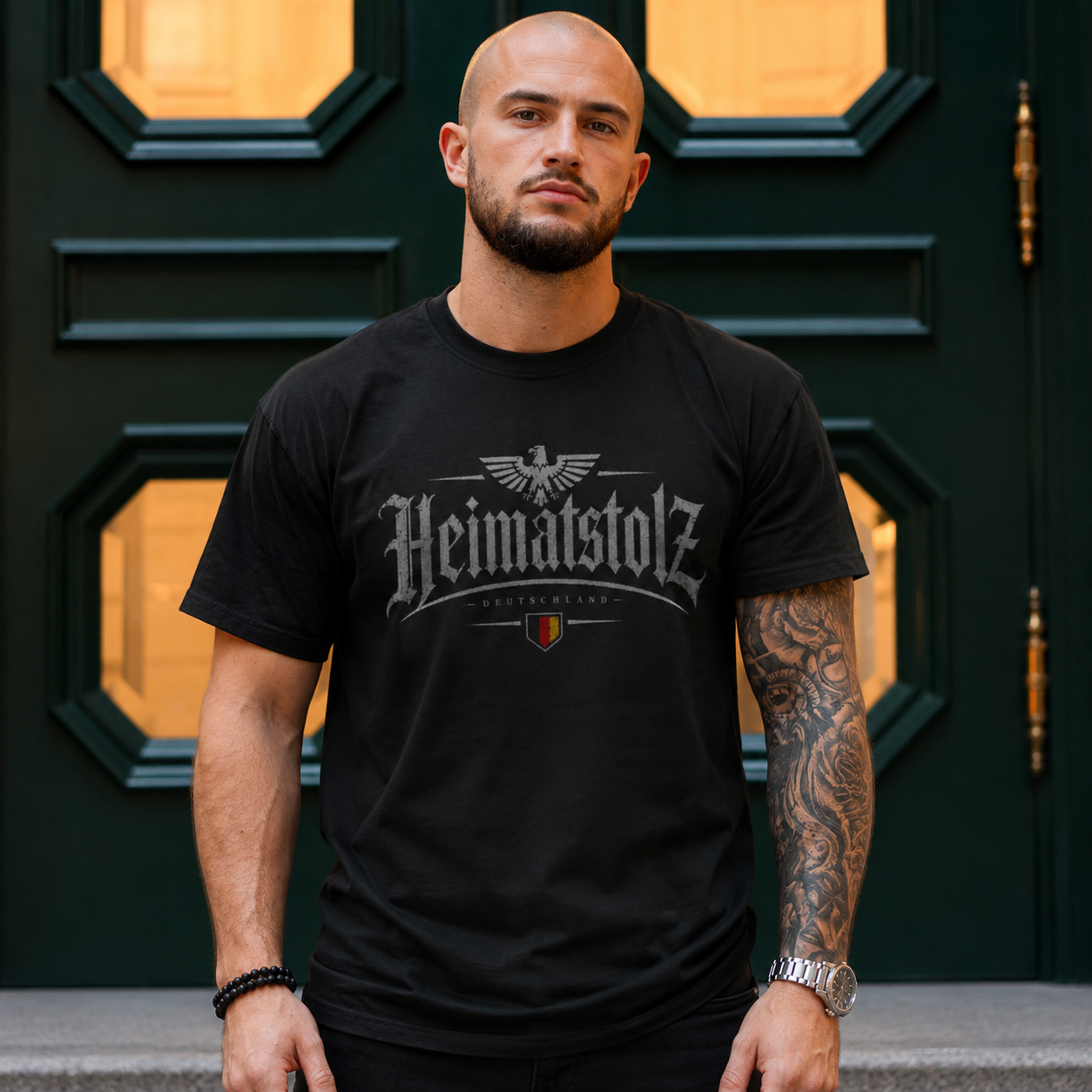 Herren T-Shirt Heimatstolz Deutschland mit Wappen weiß