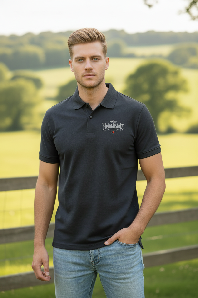 Unisex Poloshirt Heimatstolz Deutschland mit Wappen weiß