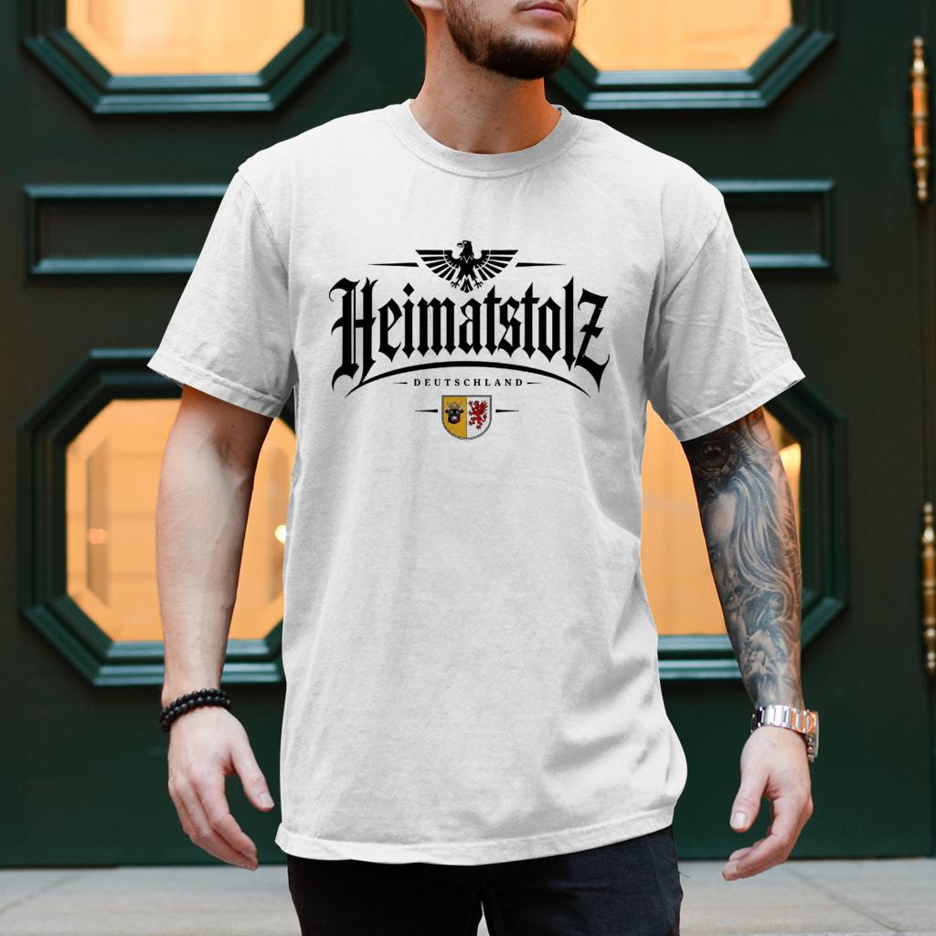 Herren T-Shirt Heimatstolz Wappen Mecklenburg Vorpommern schwarz