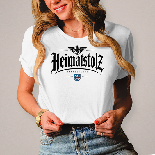 Damen T-Shirt Heimatstolz Wappen Thüringen schwarz