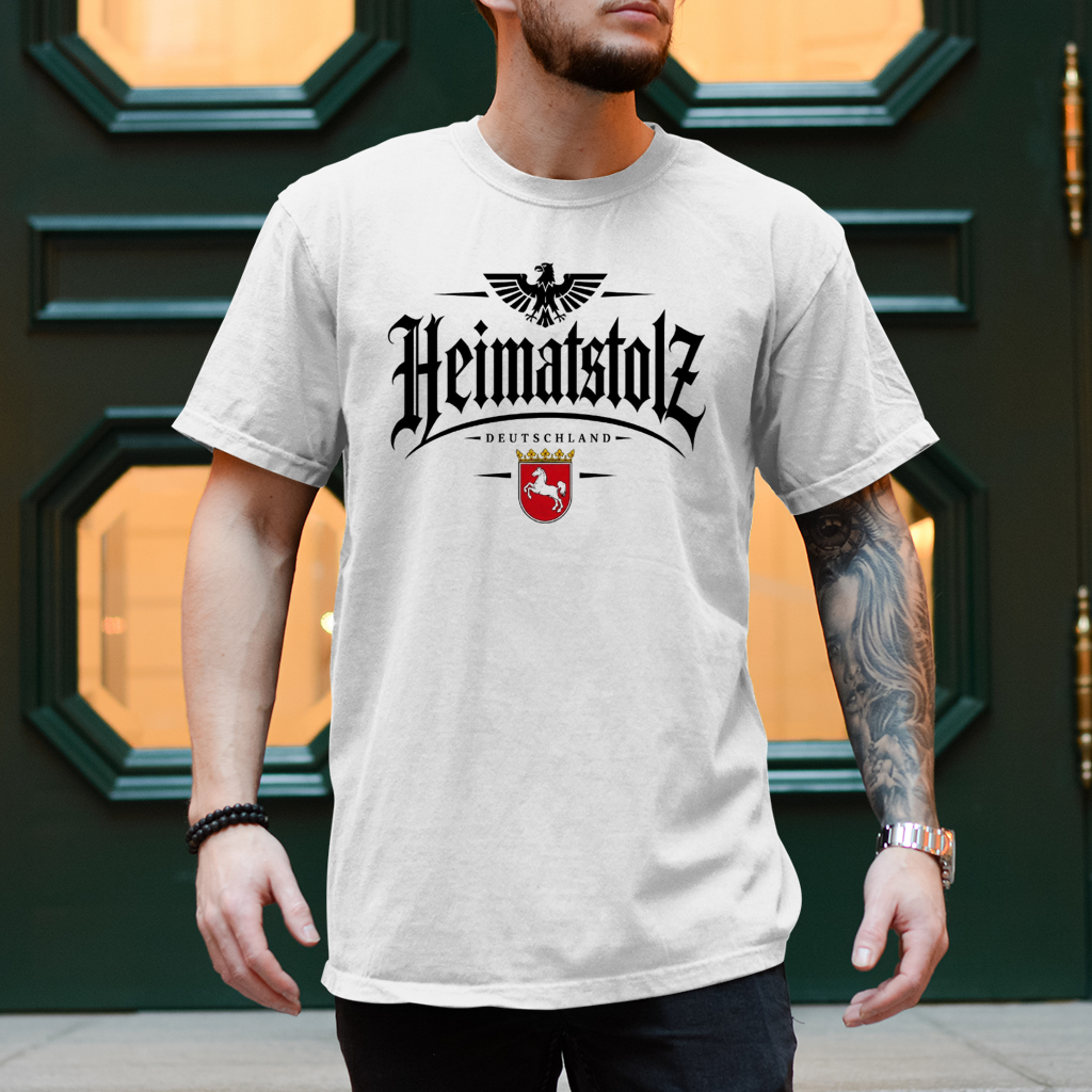 Herren T-Shirt Heimatstolz Wappen Niedersachsen schwarz