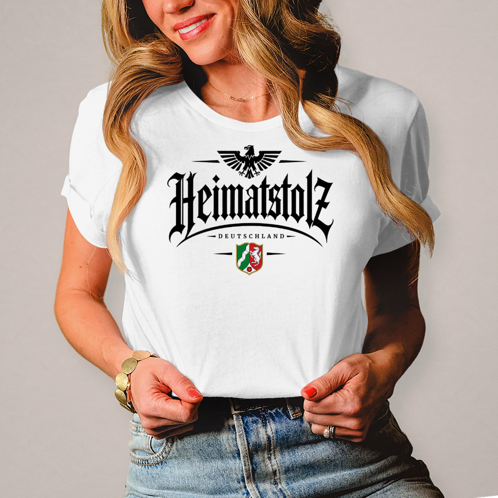 Damen T-Shirt Heimatstolz Wappen Nordrhein Westfalen schwarz