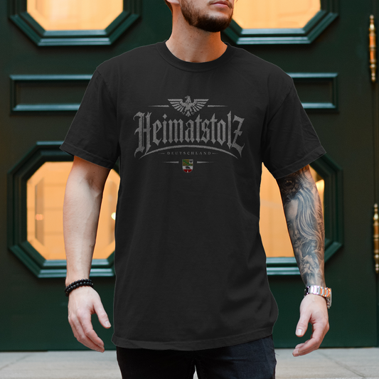 Herren T-Shirt Heimatstolz Wappen Sachsen Anhalt weiß