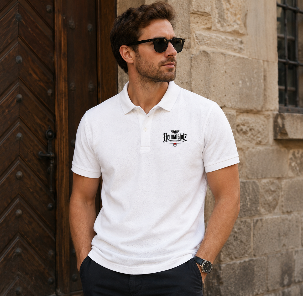 Unisex Poloshirt Heimatstolz Franken schwarz