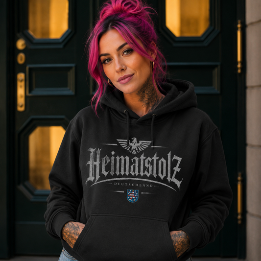 Damen Hoodie Heimatstolz Wappen Thüringen weiß