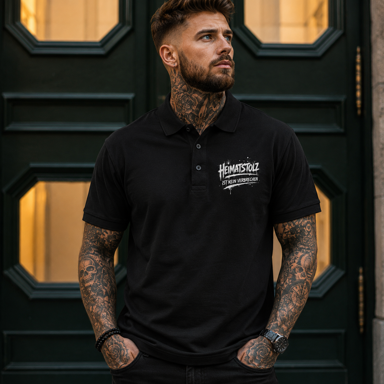 Unisex Poloshirt Graffiti-Kunst Heimatstolz weiß