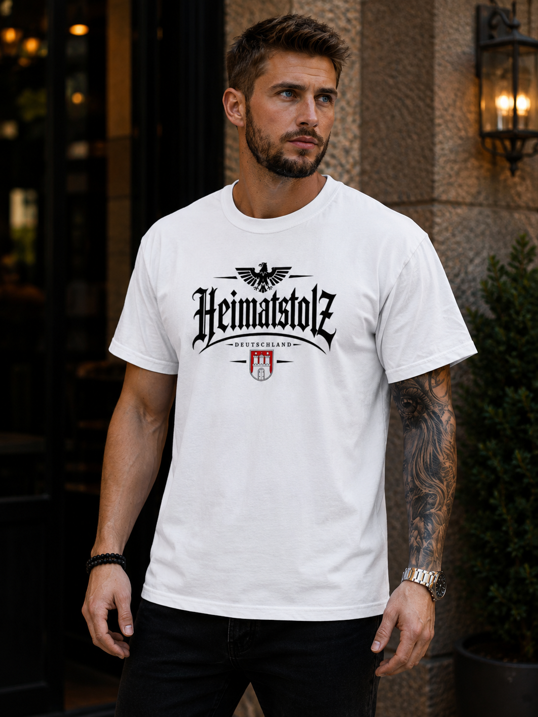 Herren T-Shirt Heimatstolz Wappen Hamburg schwarz