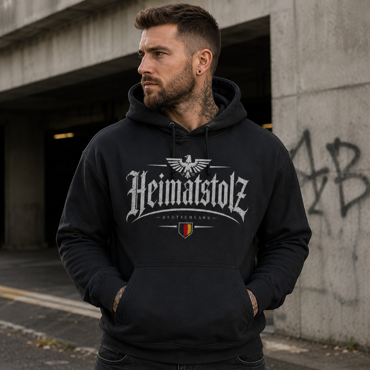 Herren Hoodie Heimatstolz Deutschland mit Wappen weiß