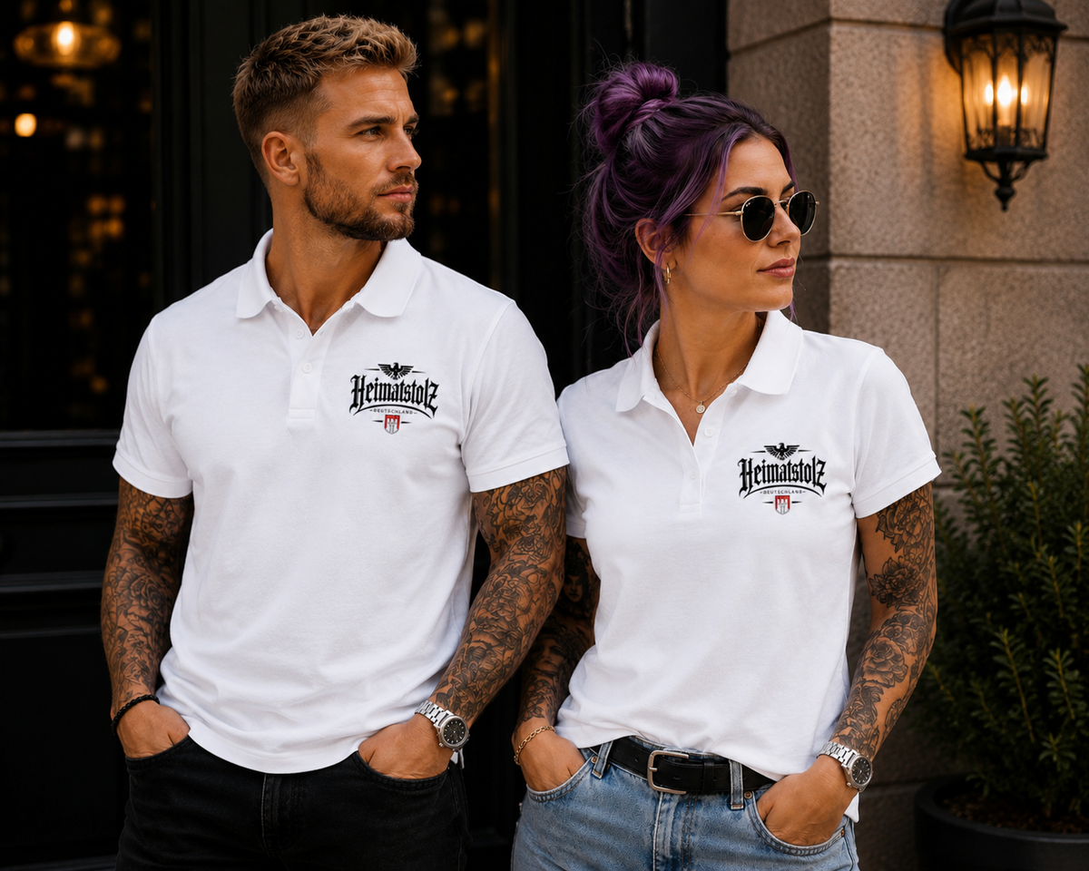 Unisex Poloshirt Heimatstolz Wappen Hamburg schwarz