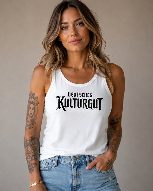 Damen Basic Tank Top Deutsches Kulturgut Emblem schwarz