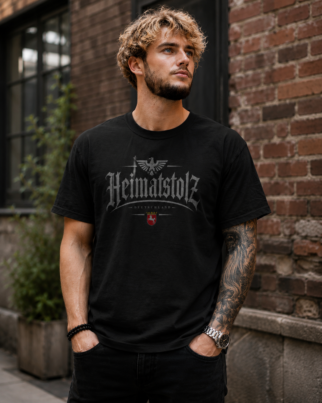 Herren T-Shirt Heimatstolz Wappen Niedersachsen weiß