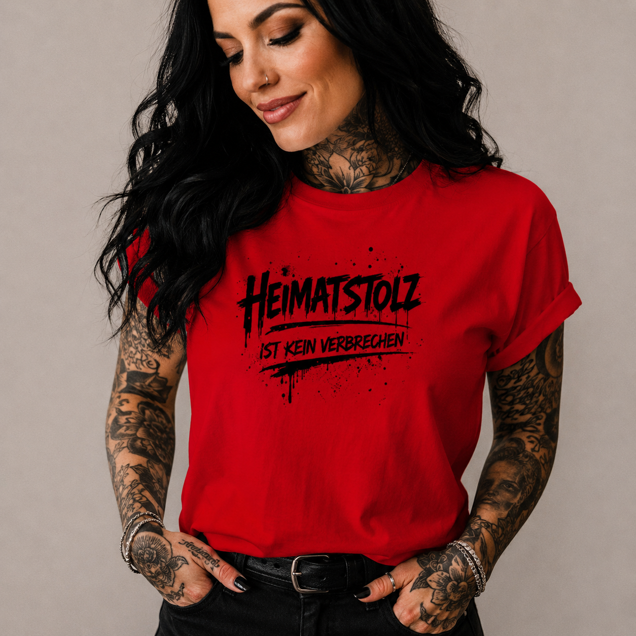 Damen T-Shirt Graffiti-Kunst Heimatstolz schwarz