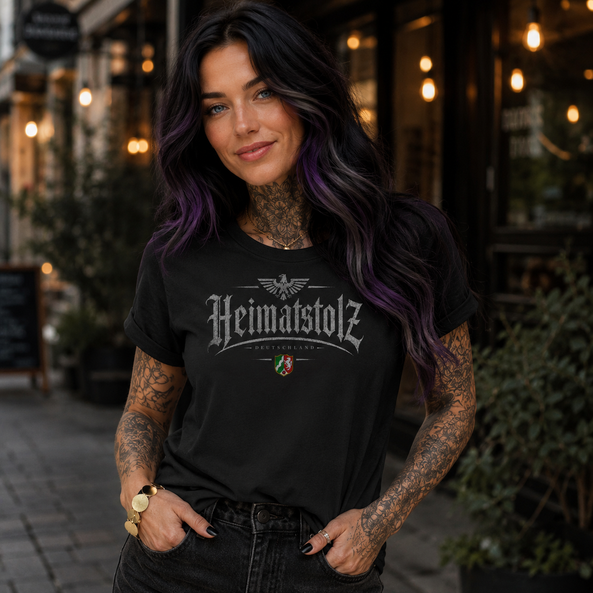 Damen T-Shirt Heimatstolz Wappen Nordrhein Westfalen weiß