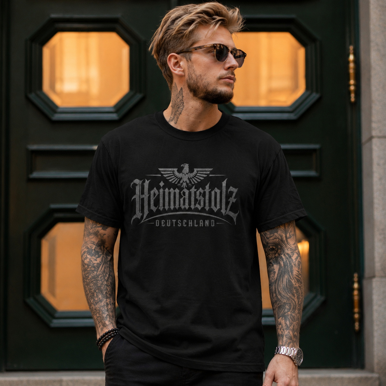 Herren T-Shirt Heimatstolz Deutschland Adler oben weiß