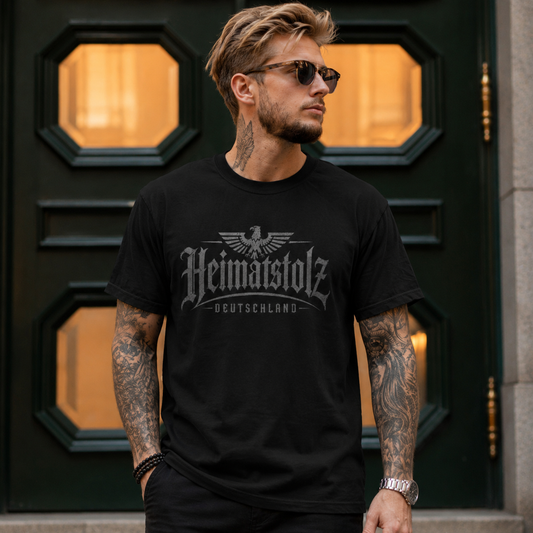 Herren T-Shirt Heimatstolz Deutschland Adler oben weiß
