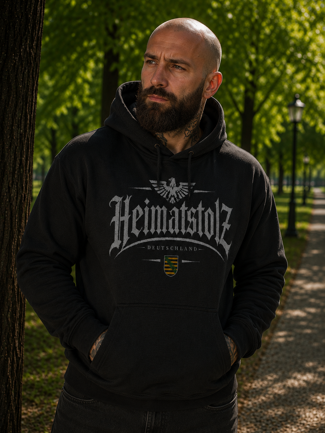 Herren Hoodie Heimatstolz Wappen Sachsen weiß