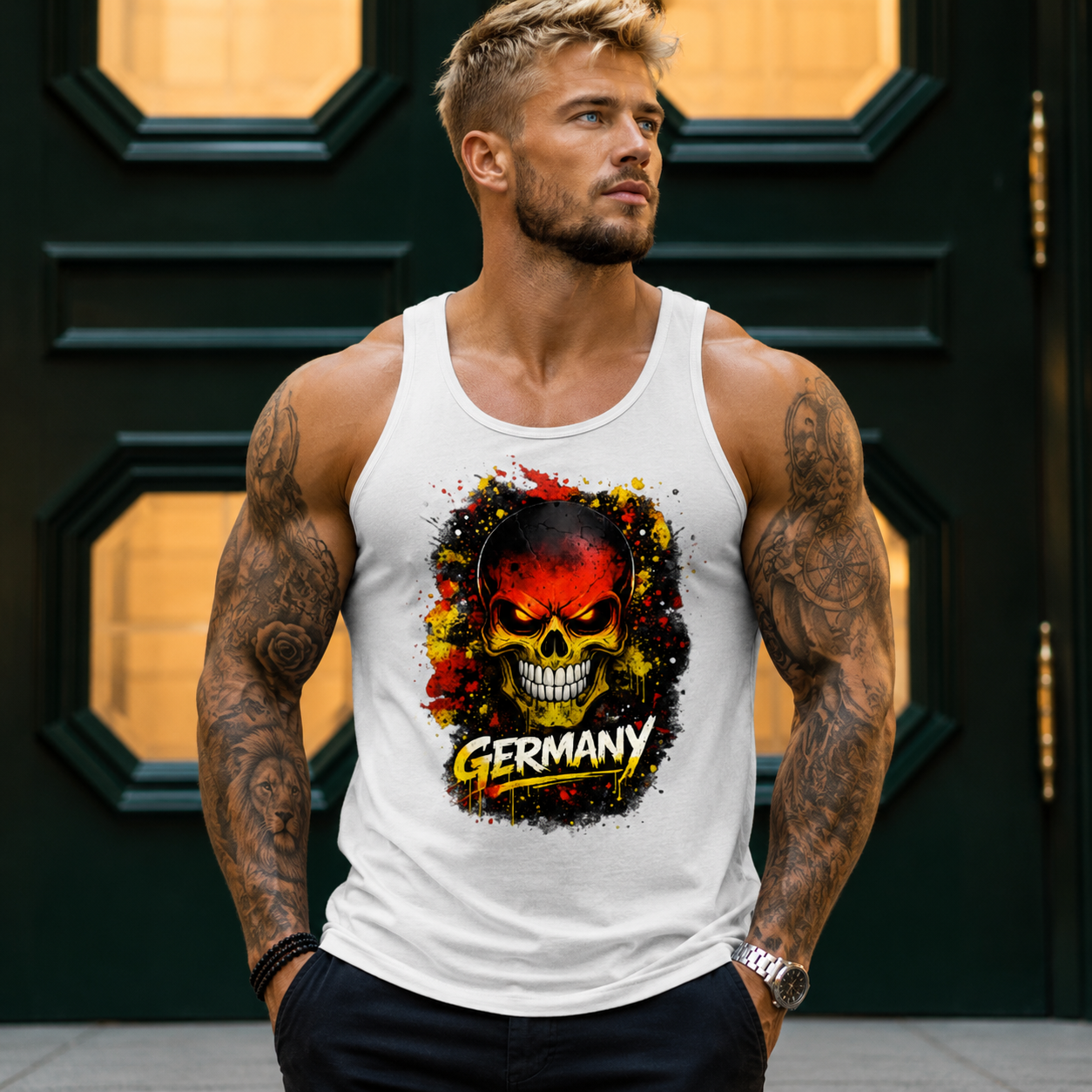 Herren Basic Tank Top German skull art