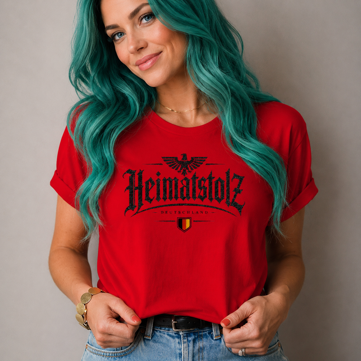 Damen T-Shirt Heimatstolz Deutschland mit Landwappen schwarz