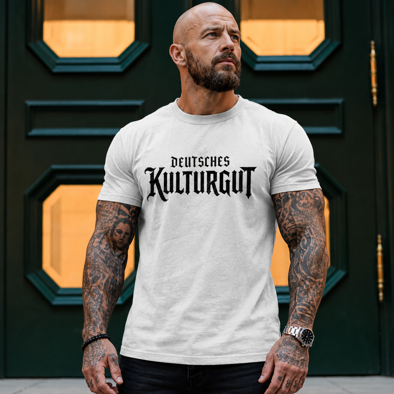 Herren T-Shirt Deutsches Kulturgut Emblem schwarz