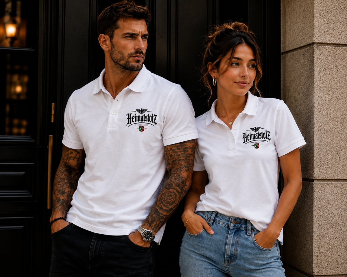 Unisex Poloshirt Heimatstolz Wappen Nordrhein Westfalen schwarz