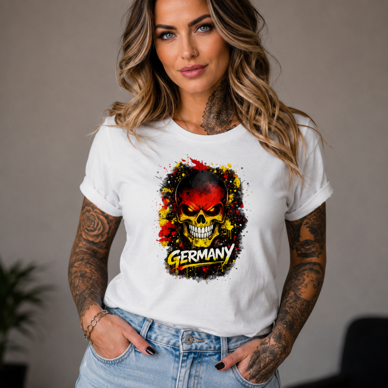 Damen T-Shirt German skull art