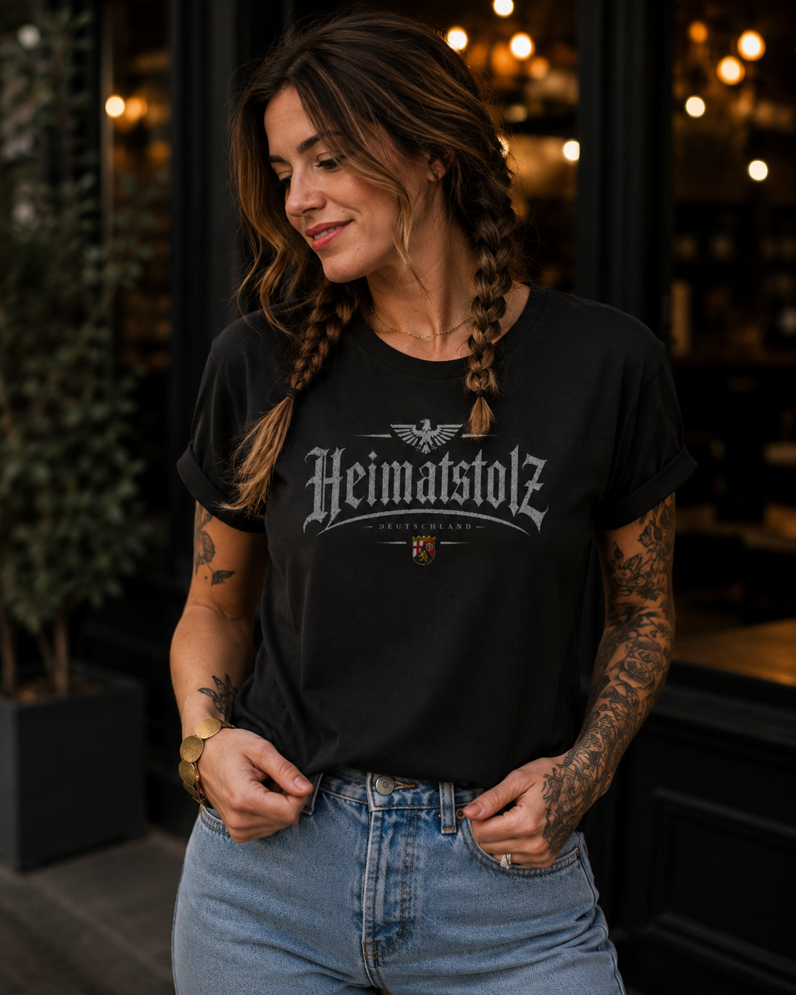 Damen T-Shirt Heimatstolz Wappen Rheinland Pfalz weiß